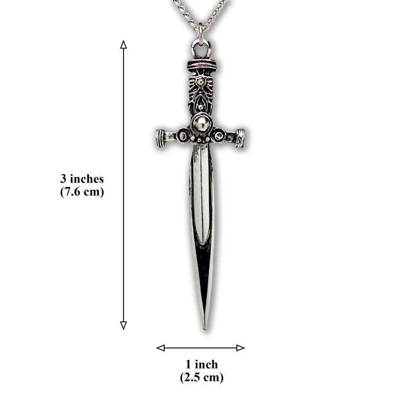 Real Metal Sword with Engraved Handle Medieval Rennaissance Pendant Necklace - Image 2